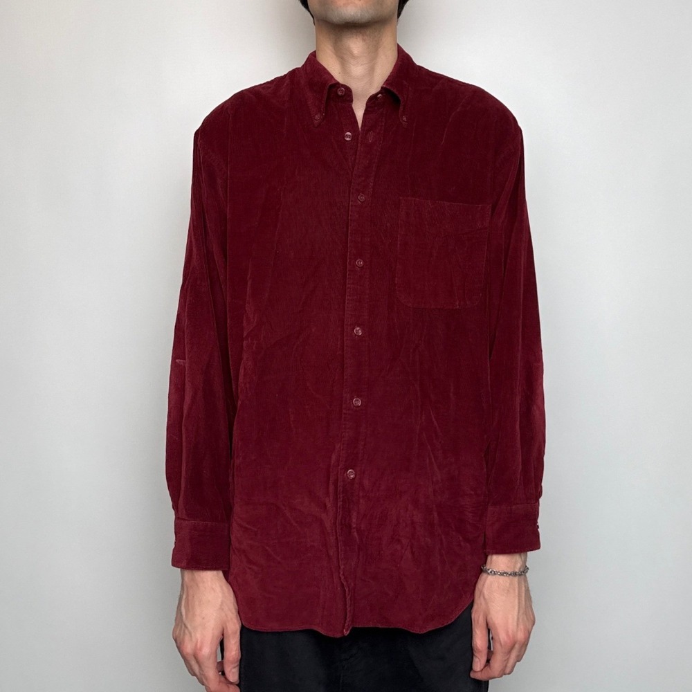 Nordstrom Mens Burgundy Corduroy Button Down Shirt Large Long Sleeve Cotton